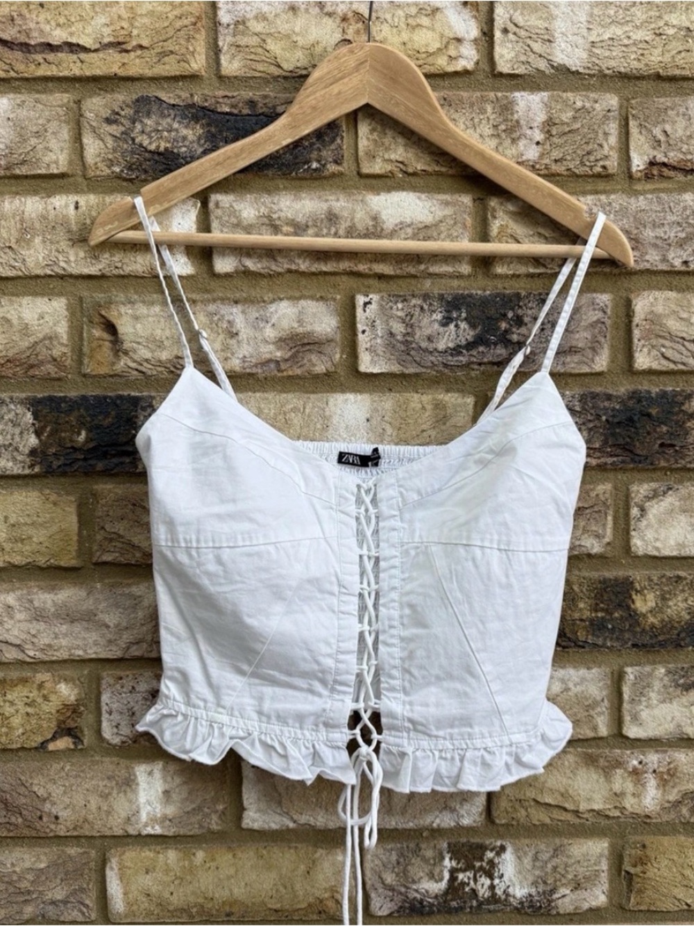Zara White Lace-Up Ruffle-Trim Cami - Picture 4 of 5